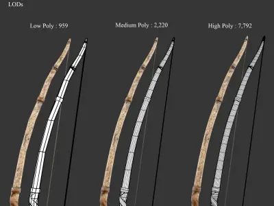Medieval Crude Weapon Bow and Arrow Low-poly 3D model