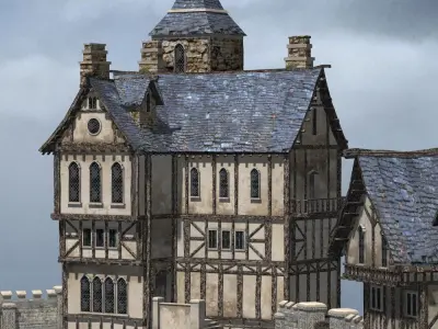 Medieval Street for 3ds obj Unity Low-poly 3D model