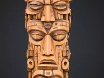 Mystical Faces Totem Low-poly 3D model