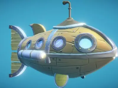 Steampunk Fish Submarine Game-Ready Low-poly 3D model