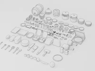 A set of products drinks kitchen utensils Low-poly 3D model