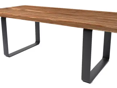 Wooden Dining Table with Matte Black Legs Free 3D model