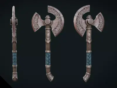 Stylized Fantasy Axe - Game Ready Hand Painted Weapon Low-poly 3D model