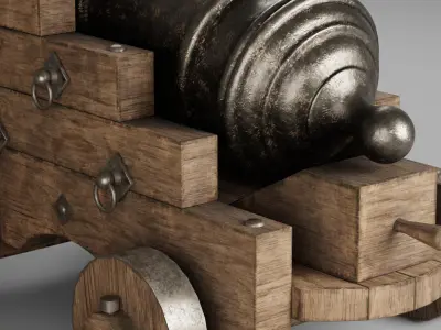 Medieval pirate cannon Low-poly 3D model
