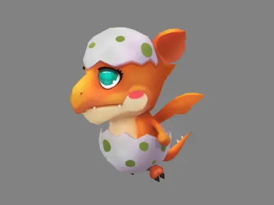 Cartoon New born Dragon - Fire Dragon Low-poly 3D model