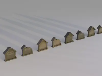 Hand Sculpted cemetery gravestones part 3  Low-poly 3D model