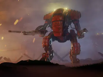 Game-ready Steampunk Mech  Low-poly 3D model