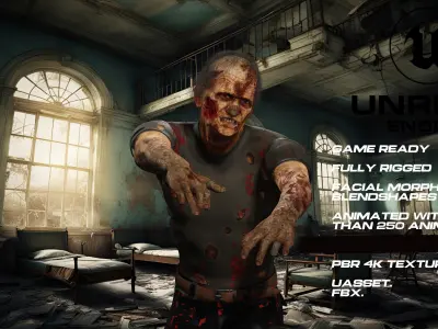 Zombie  full rigged - game ready - animated Low-poly 3D model