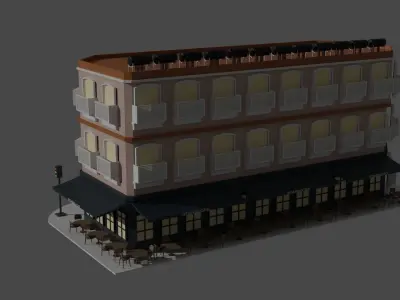 Build restaurant building Free low-poly 3D model