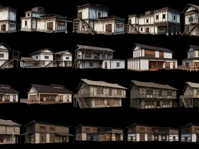 101 - 200 OLD MEDIEVAL HOUSES BUILDINGS PACK 4K GameReady Low-poly 3D model