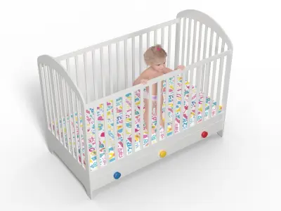 Baby Girl in Bed Standing Fur Rigged 3D model