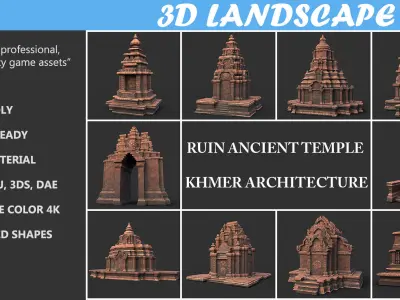 Ruin Ancient Temple - Khmer Architecture Pack A Low-poly 3D model