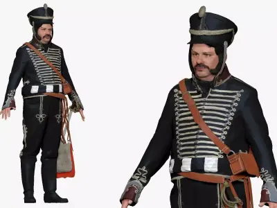 001288 man from the tv show in black old uniform low poly Low-poly 3D model