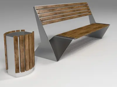Street bench 3D model 8