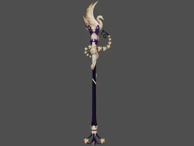 Magical Staff Phoenix Bird Wizard Wand Stick Props Item Scepter Low-poly 3D model