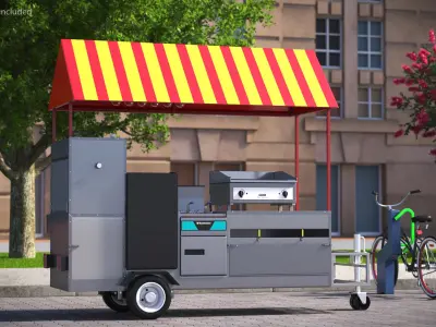 Mobile Street Food Cart with Griddle 3D model