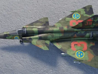 Saab JAS-37 Viggen Low-poly 3D model