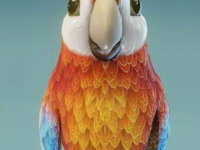 Cartoon Ara Parrot Red-Yellow-Blue 3D Model Low-poly 3D model