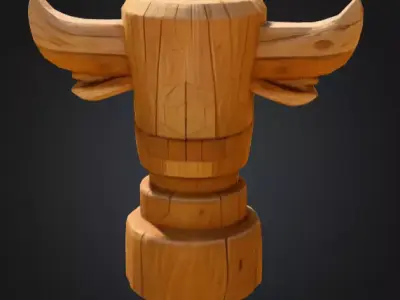 Wooden Bull Totem Low-poly 3D model