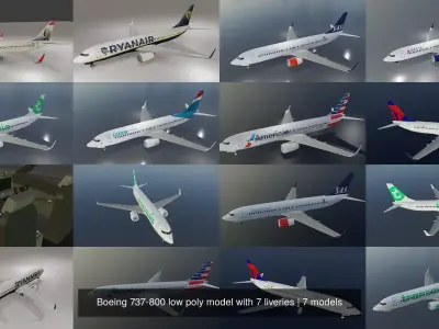 Boeing 737-800 low poly model with 7 liveries 3D Model Collection