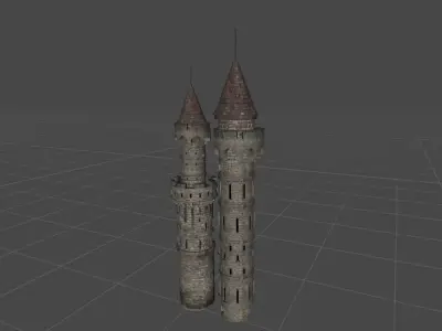 Castle set with towers on top Low-poly 3D model