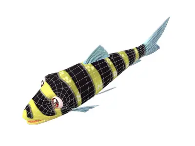 Banded Leporinus Fish Animated Low-poly 3D model