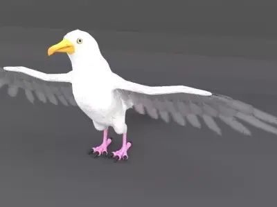 Seagull with wings spread Low-poly 3D model