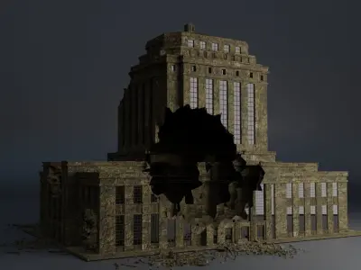 DESTROYED BUILDING CLASSICAL APOCALYPSE WAR RUINED 08 Low-poly 3D model