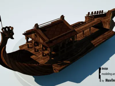 Boat Viking Low poly Low-poly 3D model