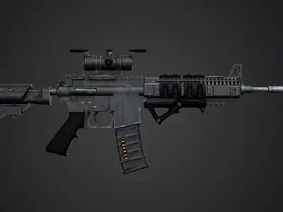 Game-Ready Low Poly Assault Rifle PBR Textured Military Weapon  Low-poly 3D model