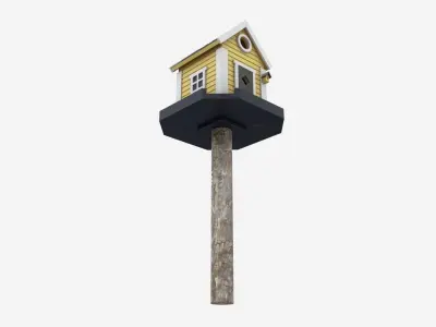 Outdoor Garden Birdhouse on Pillar 3D model