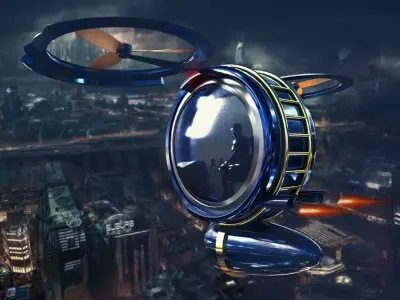 Spaceship hovercraft flying in sky 3D model