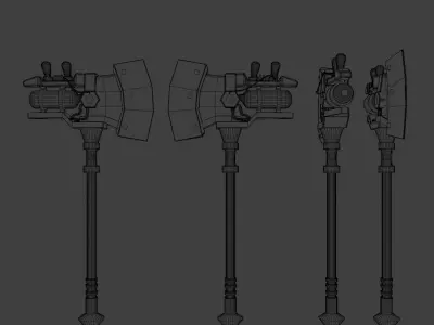 Stylized Melee Weapon Steampunk Axe PBR game ready Low-poly Low-poly 3D model