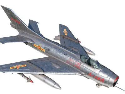 PBR PLAAF J6 J-6 Fighter Mig19 Farmer Low-poly 3D model
