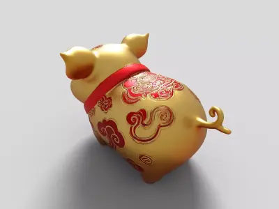 Gold jewelry pig Low-poly 3D model