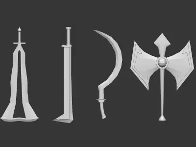 20 Low poly medieval fantasy melee weapon base mesh IMM brush 3D model