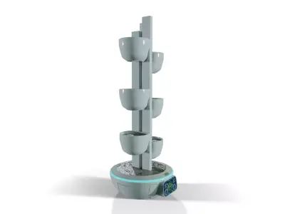 Sci-Fi Plant Pot Floor Planter - Low-Poly PBR Game Ready Low-poly 3D model