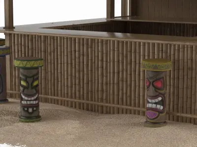 Faded Bamboo Bar with Worn Thatch and Tribal Seating Brown Old 3D model