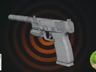 Modern Tactical Stealth Pistol - Suppressed Edition 3D model