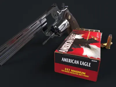 Colt Python 357 with Ammo Box and Bullets Low-poly 3D model