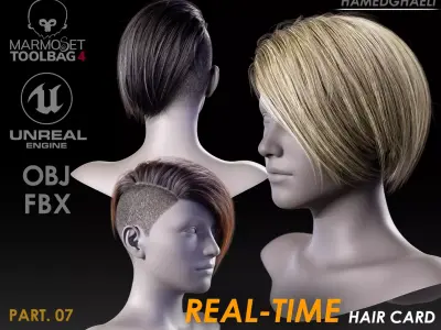 Real Time Hair Card Female Hairstyle part 07 Low-poly 3D model