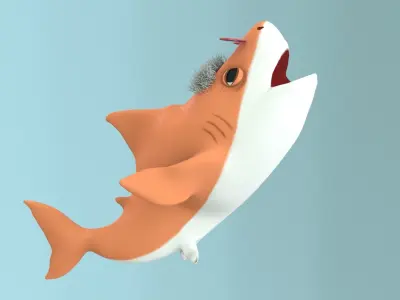 grandma shark fish cartoon Low-poly 3D model