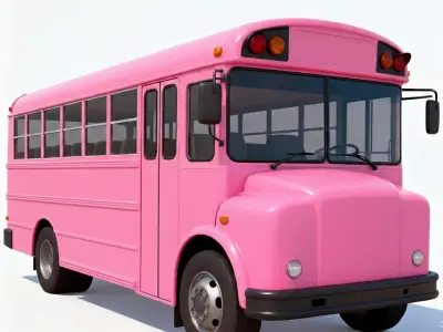 Pastel Pink School Bus 3D Model Low-poly 3D model