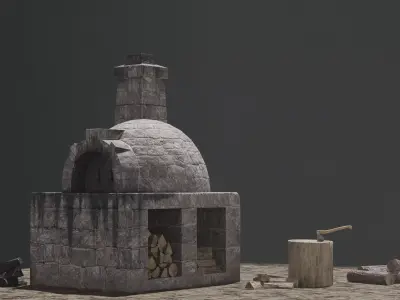 Medieval Stone Oven Low-poly 3D model