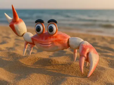 Cute Realist Cartoon Crab Game-Ready and Animated 3D model