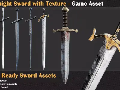 20 Knight Sword with Texture - Game Asset 3D model