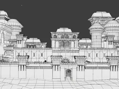 well detailed medieval castle Low-poly 3D model