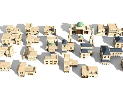 20 arabian building Low-poly 3D model