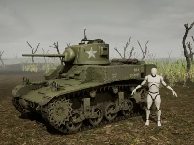 M3 Stuart Light US Tank  Low-poly 3D model