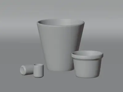 model flowerpot vase and two cups 3D model